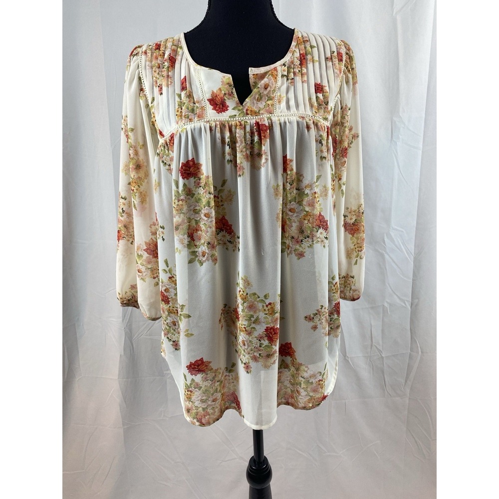 Forever 21 Contemporary Women's Size Small Ivory Pink‎ Floral Chiffon Top